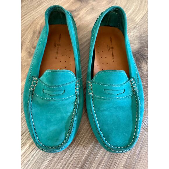 Mercanti Fiorentini Teal Nubuck Leather Driving Moccasins - size 9 - V10 - Picture 3 of 11